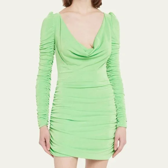 Aliette | Dresses | Aliette Ruched Mini Dress With Cowl Neckline In Lime  Green Fcm6 | Poshmark